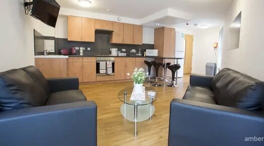 Photo of a double-bed ensuite room in a student hall in Exeter.
