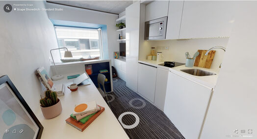 Photo of a double bed ensuite room in 1-room student hall in London.