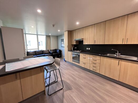Photo of a ensuite room in a student hall in London.
