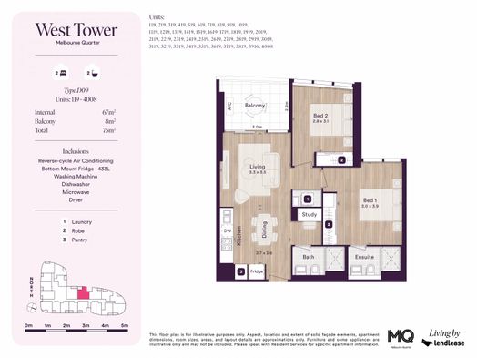 2 Bedroom, 2 Bathroom Apartment with 1 Study Nook