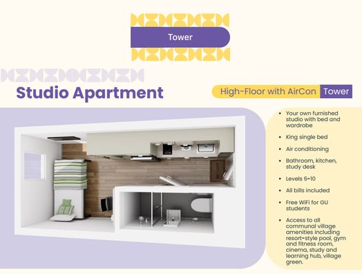 Tower Studio Apartment (High-Floor with AirCon)